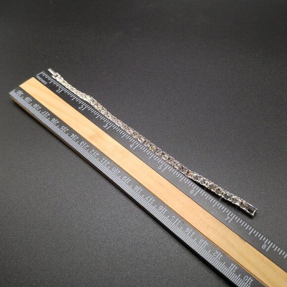 CZ Rhinestone Tennis Style Bracelet, Silver Tone, 7 1/4 Inches - Picture 6 of 7